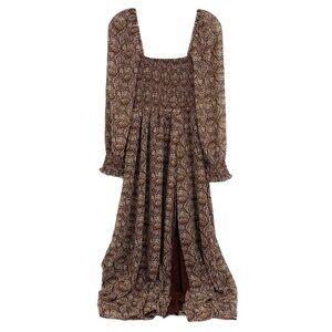 O.P.T. Brown Smocked Puff Sleeve Paisley Maxi Dress | Size S